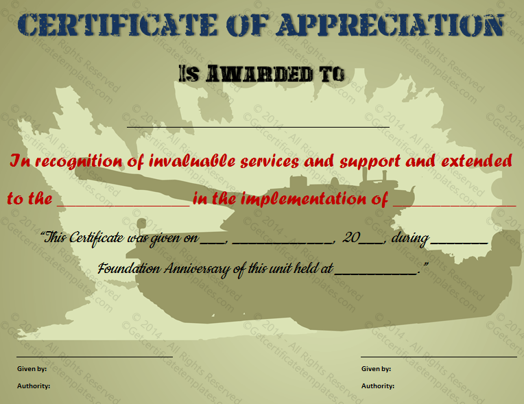 Military Certificate Of Appreciation Template Free