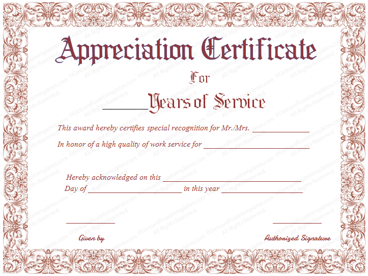 employee certificate of service template